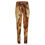 Brown Horse Painting Print High-Waisted Pocket Leggings