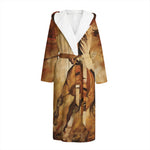 Brown Horse Painting Print Hooded Bathrobe