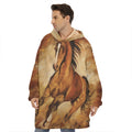Brown Horse Painting Print Hoodie Blanket
