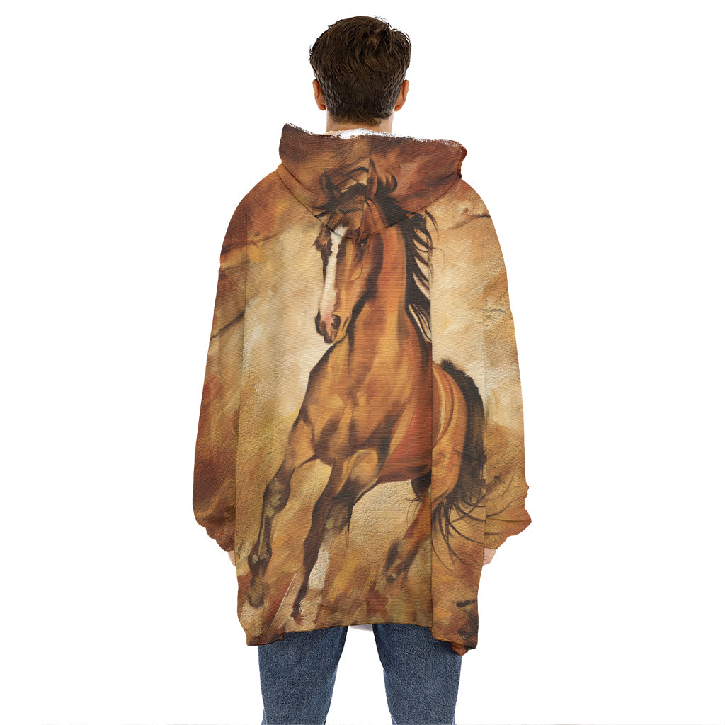 Brown Horse Painting Print Hoodie Blanket