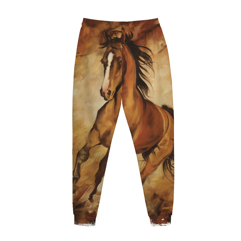 Brown Horse Painting Print Jogger Pants