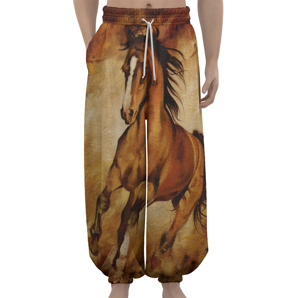 Brown Horse Painting Print Lantern Pants