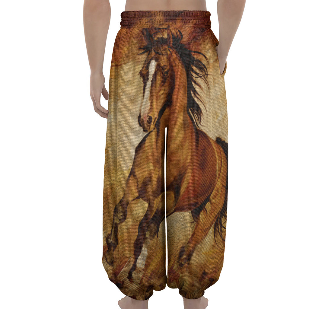 Brown Horse Painting Print Lantern Pants