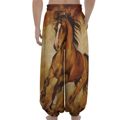 Brown Horse Painting Print Lantern Pants