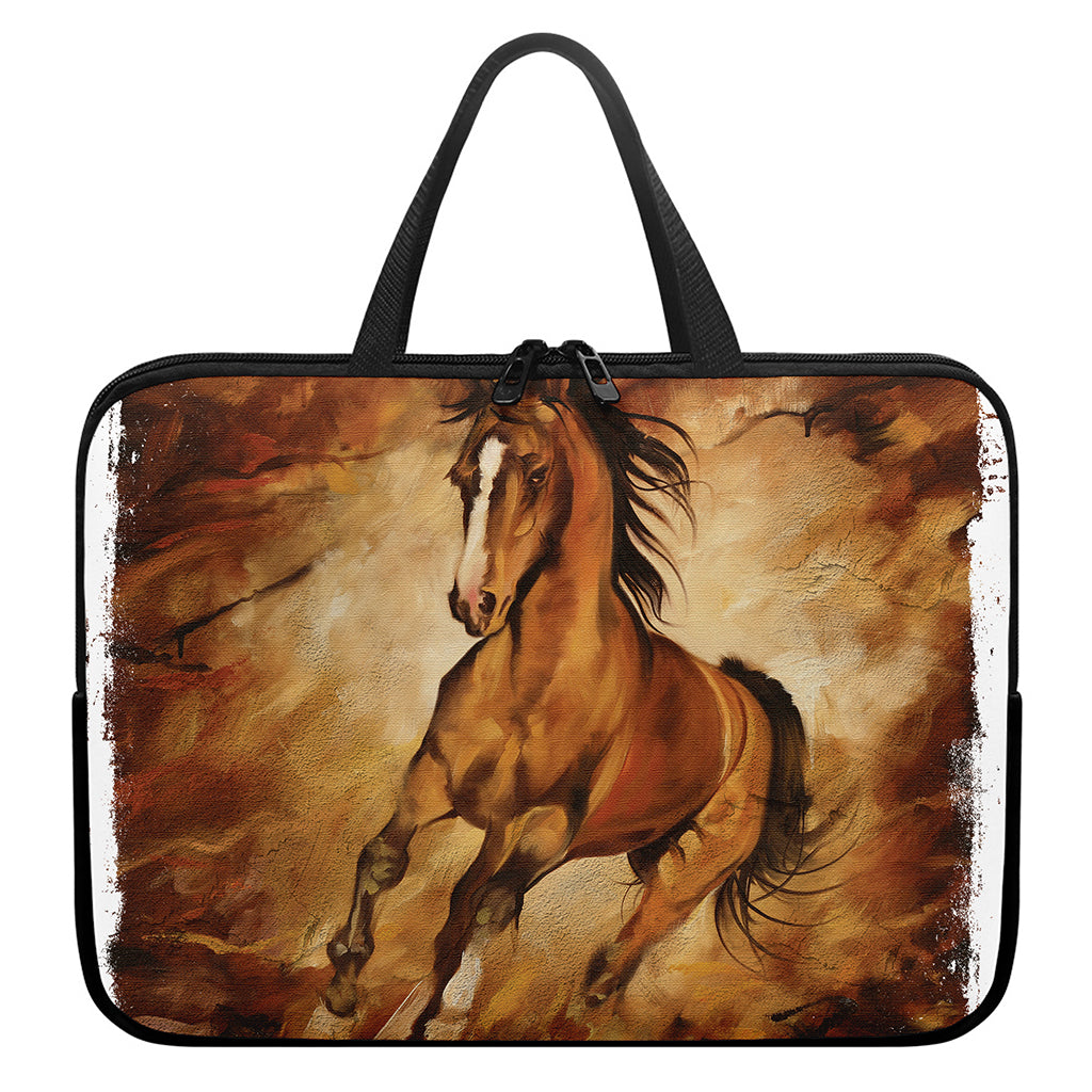 Brown Horse Painting Print Laptop Sleeve With Handle