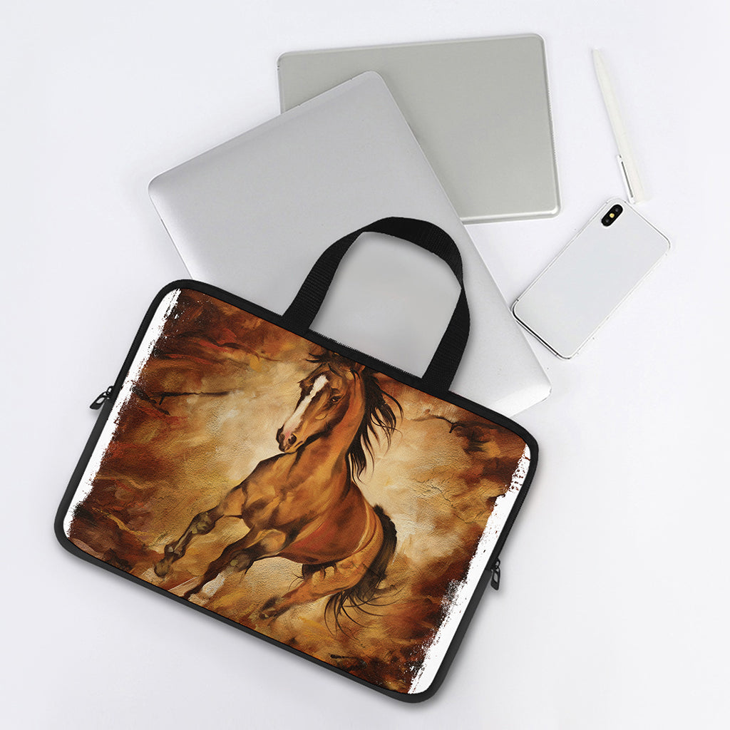 Brown Horse Painting Print Laptop Sleeve With Handle