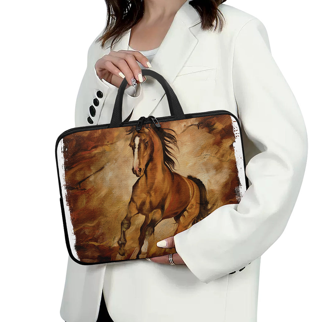 Brown Horse Painting Print Laptop Sleeve With Handle