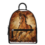 Brown Horse Painting Print Leather Backpack