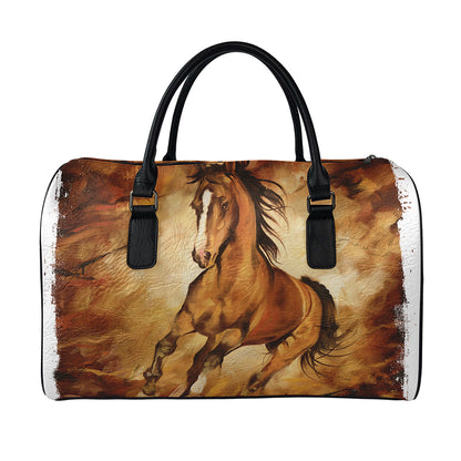 Brown Horse Painting Print Leather Duffle Bag
