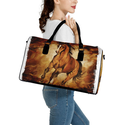 Brown Horse Painting Print Leather Duffle Bag