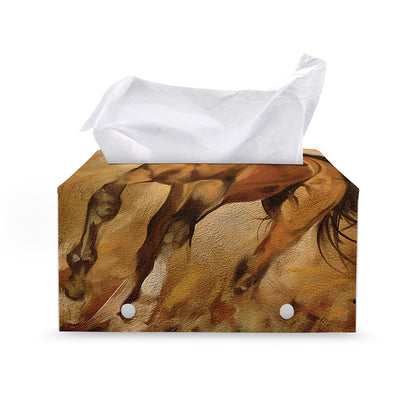Brown Horse Painting Print Leather Tissue Box Cover