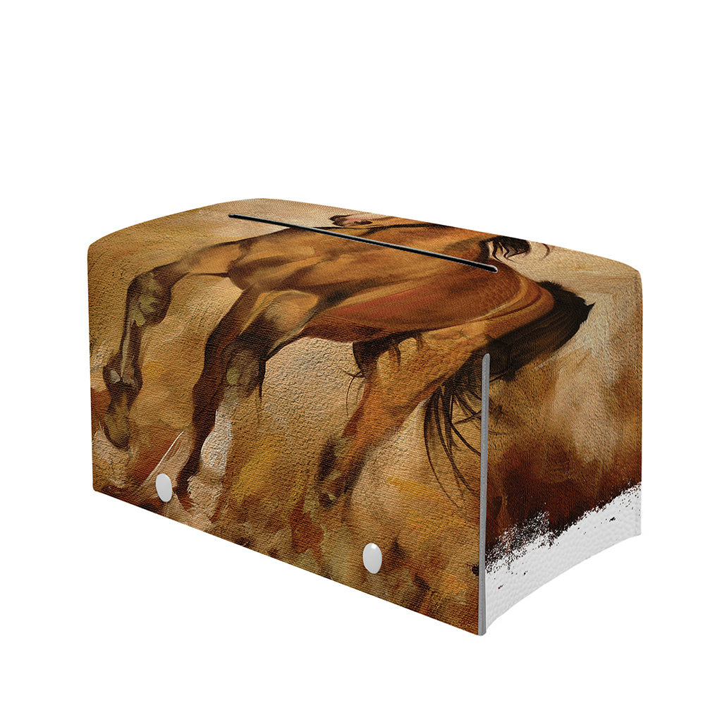 Brown Horse Painting Print Leather Tissue Box Cover