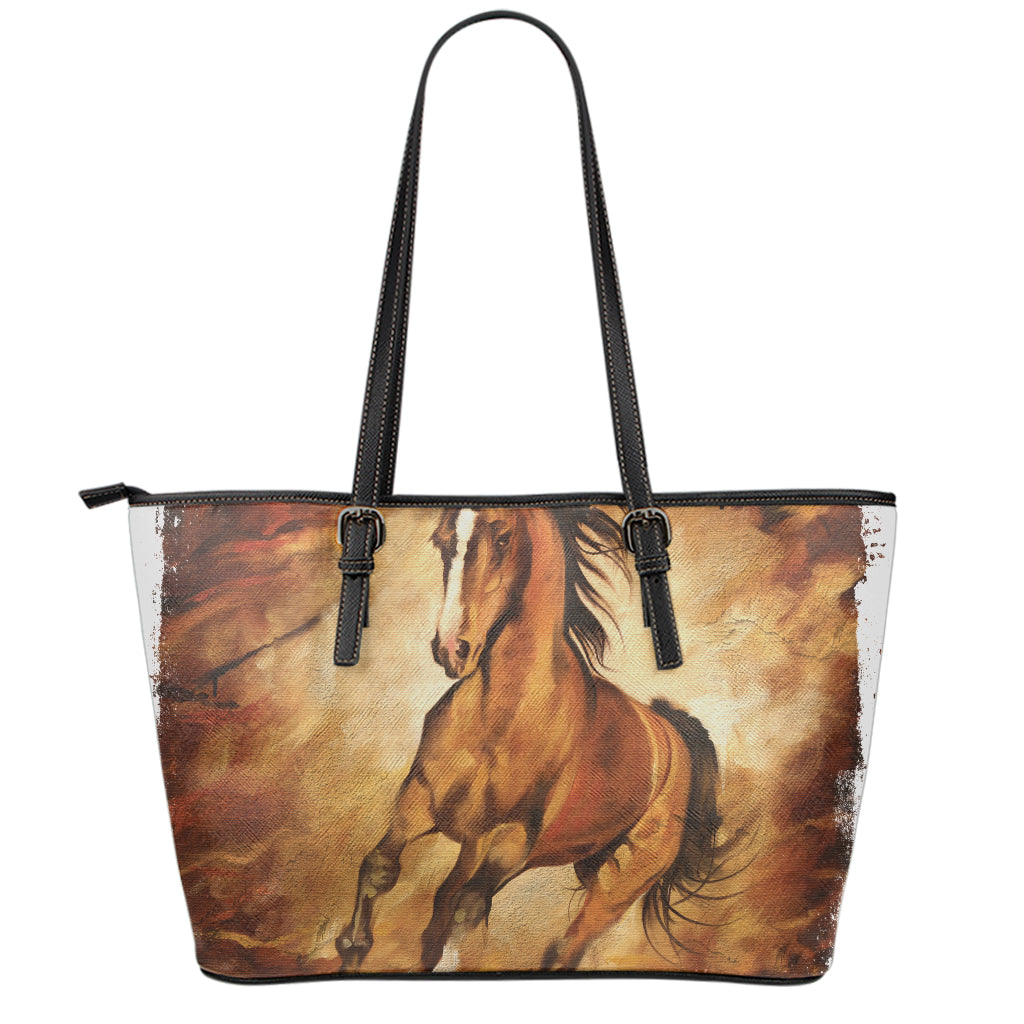 Brown Horse Painting Print Leather Tote Bag