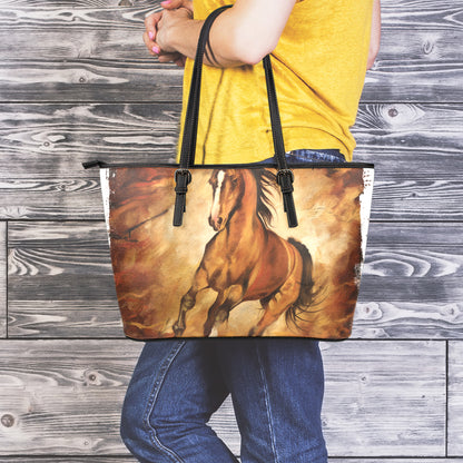 Brown Horse Painting Print Leather Tote Bag