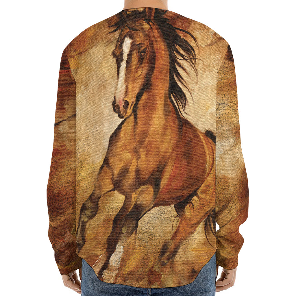 Brown Horse Painting Print Long Sleeve Baseball Jersey