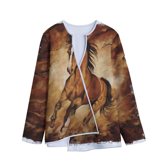 Brown Horse Painting Print Long Sleeve Short Coat