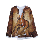 Brown Horse Painting Print Long Sleeve Short Coat