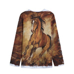 Brown Horse Painting Print Long Sleeve Short Coat