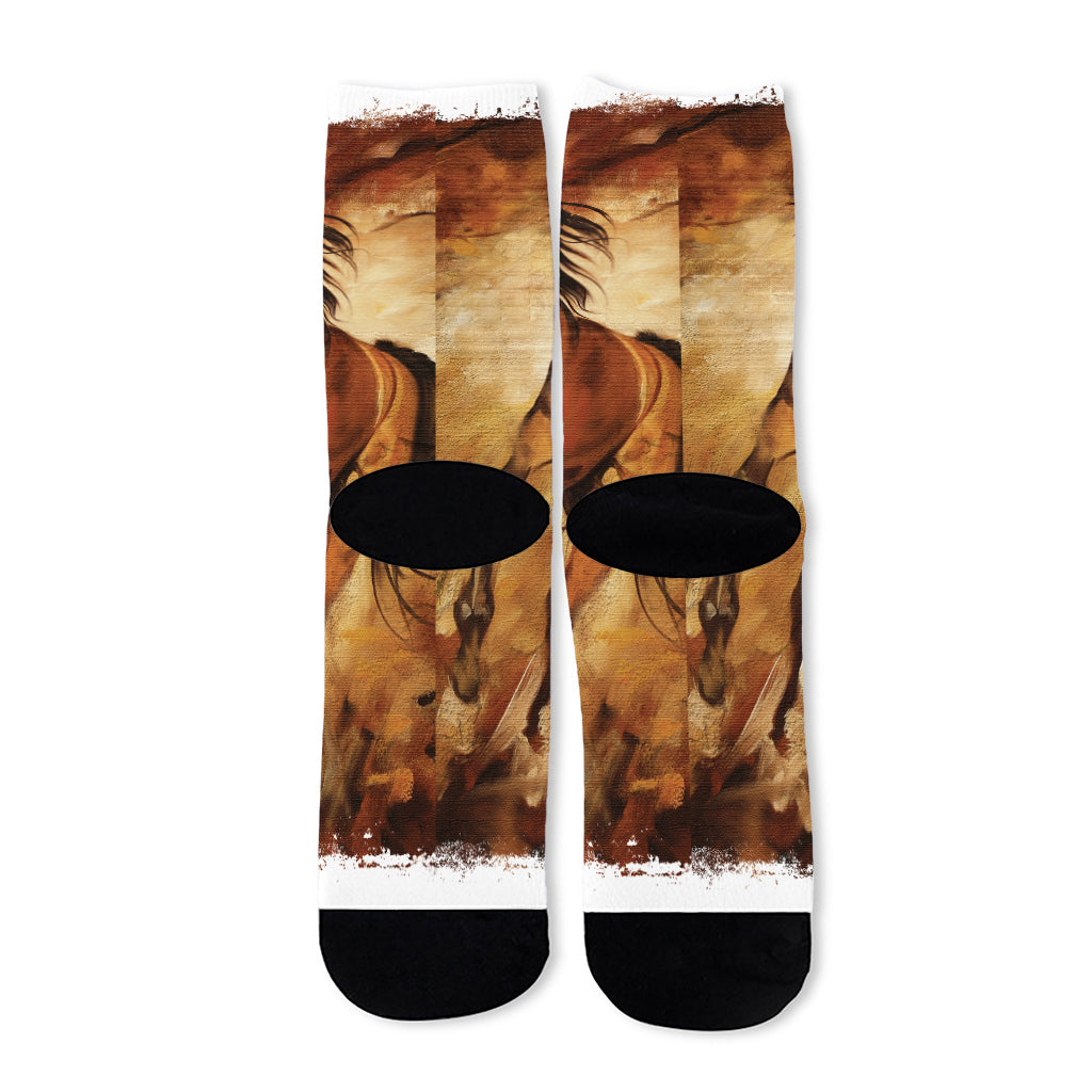 Brown Horse Painting Print Long Socks