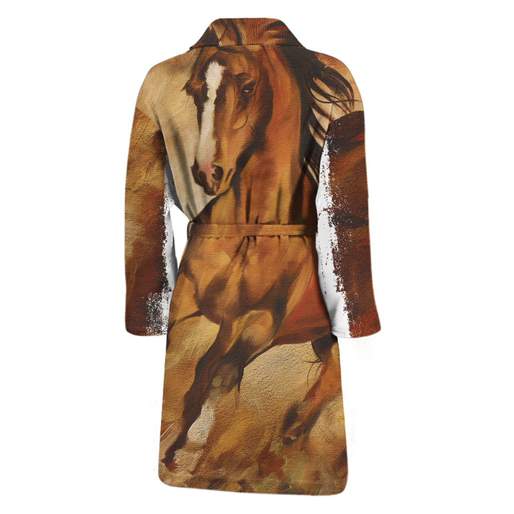 Brown Horse Painting Print Men's Bathrobe