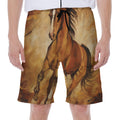 Brown Horse Painting Print Men's Beach Shorts