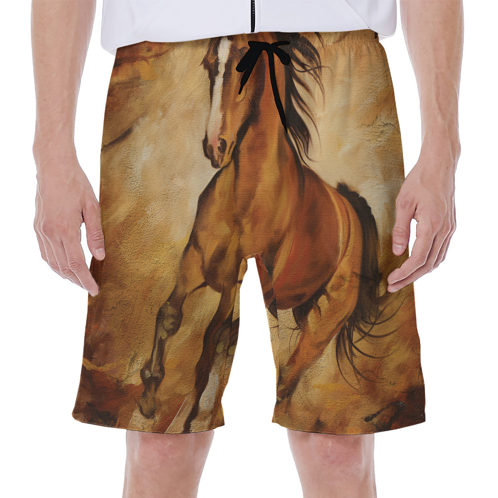 Brown Horse Painting Print Men's Beach Shorts