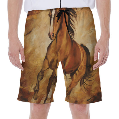Brown Horse Painting Print Men's Beach Shorts