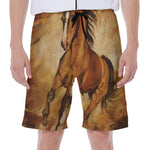 Brown Horse Painting Print Men's Beach Shorts