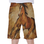 Brown Horse Painting Print Men's Beach Shorts