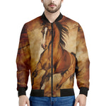 Brown Horse Painting Print Men's Bomber Jacket
