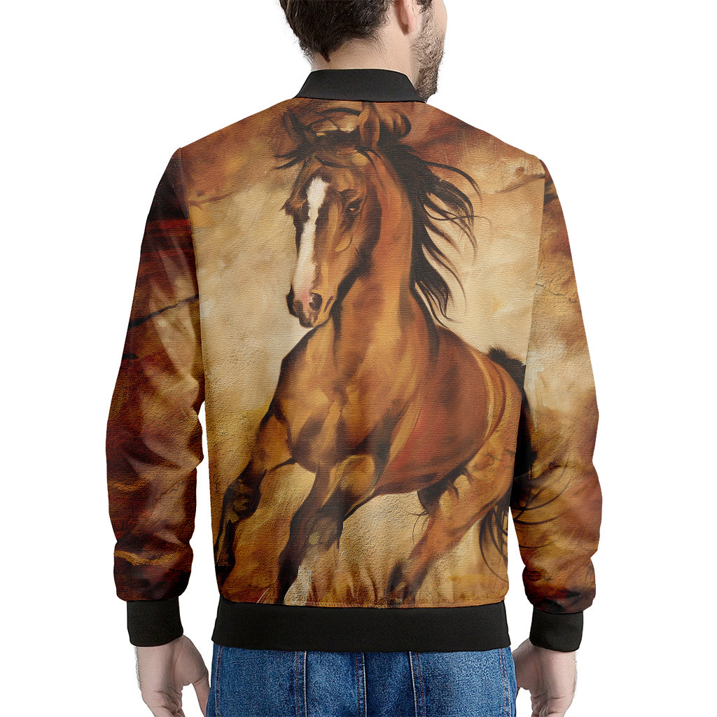 Brown Horse Painting Print Men's Bomber Jacket