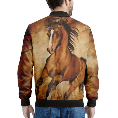 Brown Horse Painting Print Men's Bomber Jacket