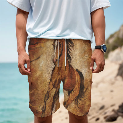 Brown Horse Painting Print Men's Cargo Shorts