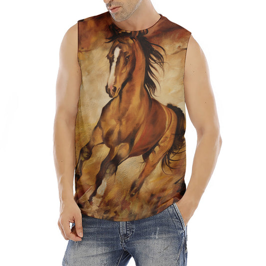 Brown Horse Painting Print Men's Fitness Tank Top