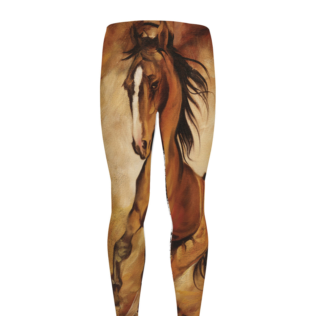 Brown Horse Painting Print Men's leggings