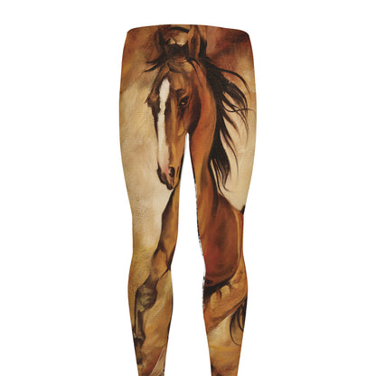Brown Horse Painting Print Men's leggings