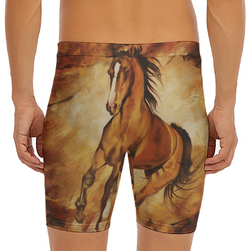 Brown Horse Painting Print Men's Long Boxer Briefs
