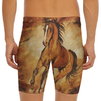 Brown Horse Painting Print Men's Long Boxer Briefs