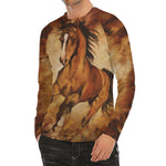 Brown Horse Painting Print Men's Long Sleeve Rash Guard