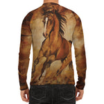 Brown Horse Painting Print Men's Long Sleeve Rash Guard