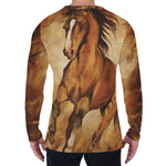 Brown Horse Painting Print Men's Long Sleeve T-Shirt