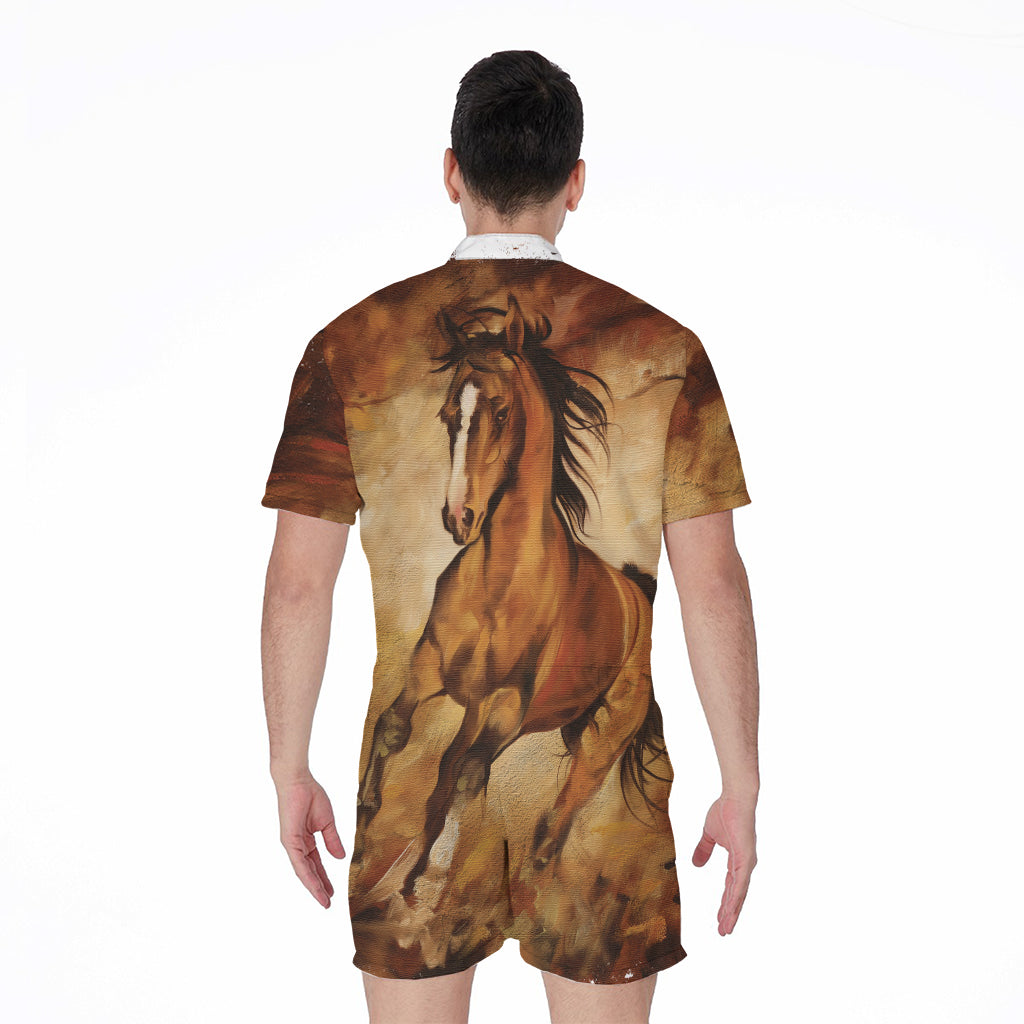 Brown Horse Painting Print Men's Rompers