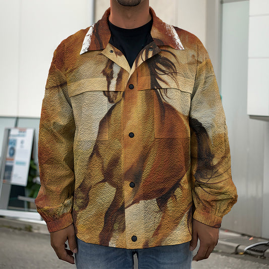 Brown Horse Painting Print Men's Shirt Jacket