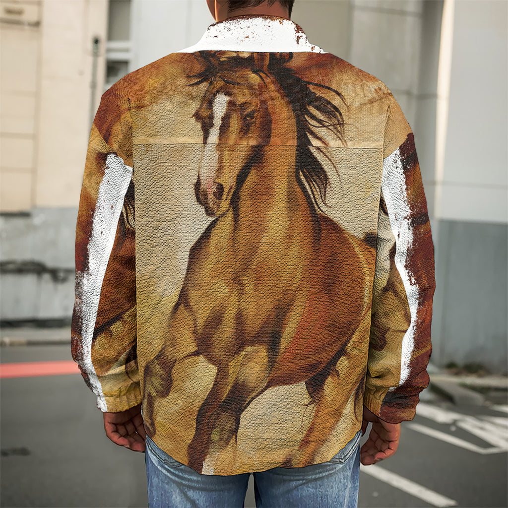 Brown Horse Painting Print Men's Shirt Jacket