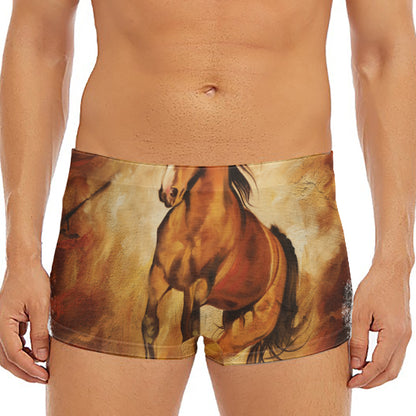 Brown Horse Painting Print Men's Short Boxer Briefs