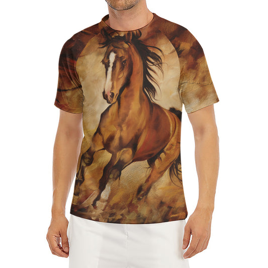 Brown Horse Painting Print Men's Short Sleeve Rash Guard
