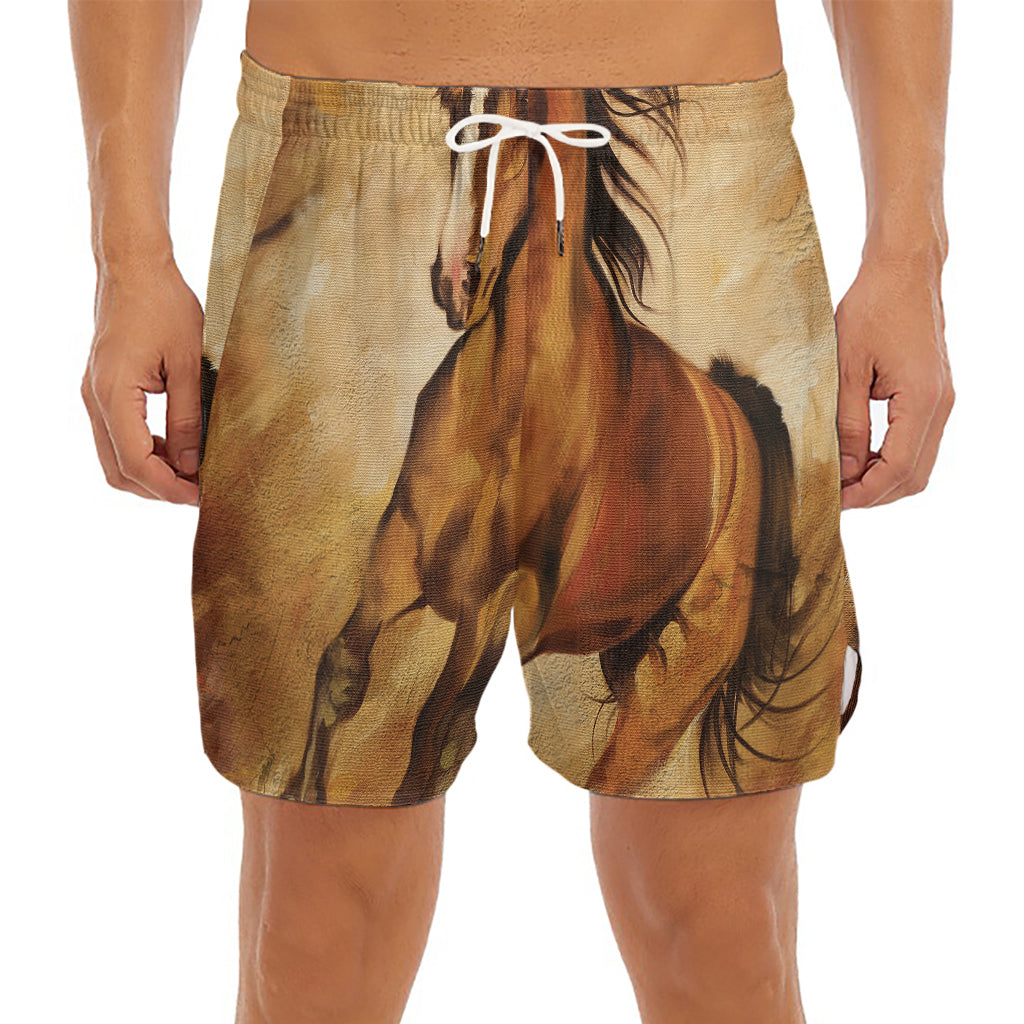 Brown Horse Painting Print Men's Split Running Shorts