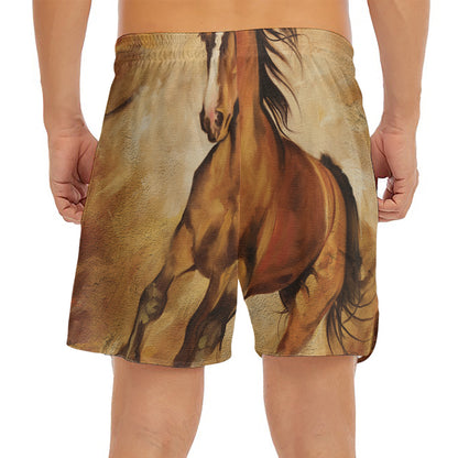 Brown Horse Painting Print Men's Split Running Shorts