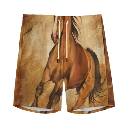 Brown Horse Painting Print Men's Sports Shorts