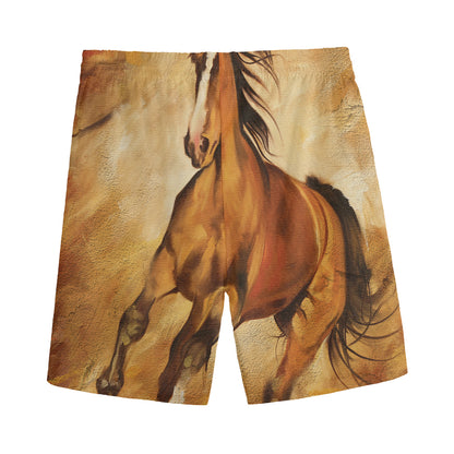Brown Horse Painting Print Men's Sports Shorts